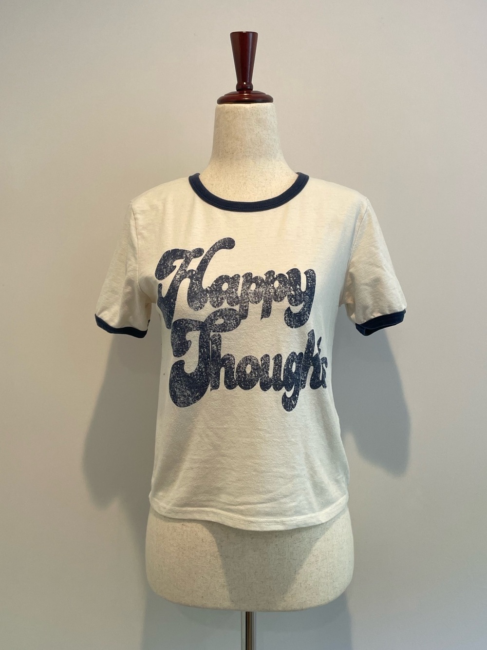 Topshop “Happy Thoughts” Graphic Ringer T-Shirt - size 4, small